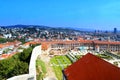 Top view of part of Bratislava castle, Baroque Garden, fortification building and the city, Bratislava, Slovakia