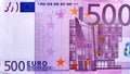 Top view of a part of the 500 euro banknote. The single currency of the European Union. Background of cash Euro notes. Five