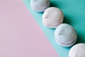 Top view of pastel colored marshmallow on a blue pink background. Minimalism photo for your design