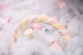 Top view of pastel colored marshmallow on a cotton background. M Royalty Free Stock Photo