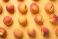 Top view of peach fruits on pastel background