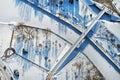 Top view of the pedestrian bridge over the frozen Svisloch river in Minsk. Belarus