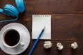 Top view pencil,note paper,crumpled paper black coffee,headphone Royalty Free Stock Photo