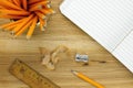 Top-view of pencils and lined paper Royalty Free Stock Photo