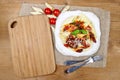 Top view of penne with dried tomatoes