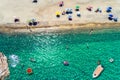 Top view of people enjoying the beach at Chalkidiki