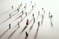 Top view of people miniature toys with long shadows keep distance away in public during sunrise or sunset.Social distancing / Royalty Free Stock Photo