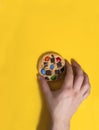 Top view of a person holding the chocolate chip cookie Royalty Free Stock Photo