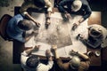 Group of Business People Working on a Project in a Meeting. Top View