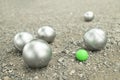 Top view of petanque balls in the playing field Royalty Free Stock Photo