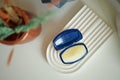 top view of petroleum jelly in a container on table