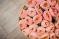 Top view photo of bouquet of gorgeous pink ranunculus