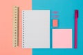 Top view photo of bright and colorful school supplies. Set of sp Royalty Free Stock Photo