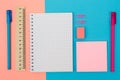 Top view photo of bright and colorful stationery. Set of spiral Royalty Free Stock Photo