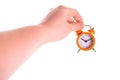 Top view photo of classic little orange alarm clock isolated over white backdrop Royalty Free Stock Photo