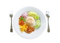 Top view photo di cut with clipping path on white background, a dish of Thai food called Rice Mixed Shrimp Paste Royalty Free Stock Photo