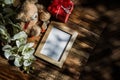 Top view photo frame with tree shadow