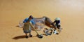 Top View, Photo man and woman cleaning trash from pencil sharpener with negative space Royalty Free Stock Photo