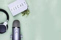 Top view photo of podcast concept -