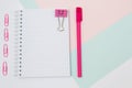 Top view photo of school supplies. Set of open empty spiral note Royalty Free Stock Photo