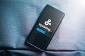 Top view photo of smartphone with updating software on screen. Royalty Free Stock Photo