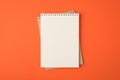 Top view photo of spiral notebooks on isolated vivid orange background with blank space Royalty Free Stock Photo