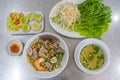 Top view photo of Vietnam rice noodles mixed with meats Royalty Free Stock Photo