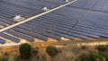 Top view on photovoltaic solar power panels. Drone aerial view of Solar panels system power generators from sun. Alternative Royalty Free Stock Photo