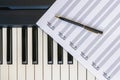 Top View of Piano Keyboard and Music Sheet with Pen. Music, Lifestyle, Romance, Concept Royalty Free Stock Photo
