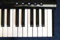 Top view of piano keyboard with white and black keys on white background Royalty Free Stock Photo