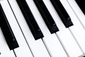 Top view of piano keys. Close-up of piano keys. Close frontal view. Piano keyboard with selective focus. Diagonal view. Piano keyb Royalty Free Stock Photo