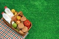 Top View Of Picnic Basket On The Fresh Grass Royalty Free Stock Photo