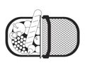 Top view picnic basket fruits baguette black and white 2D line cartoon object