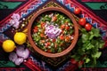 top view of pico de gallo in a colorful mexican bowl