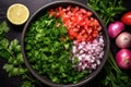 top view of pico de gallo ingredients mixed in a bowl