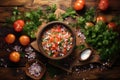 top view of pico de gallo in rustic setting