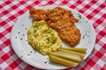 Top view picture on deep fried chicken escalope or schnitzel with mashed potatoes. Royalty Free Stock Photo