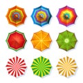 Top view picture of summer beach umbrella for relaxation. Colorful vector set isolate on white Royalty Free Stock Photo