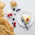 top view of piece of delicious cake with berries