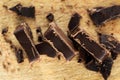 Top view pieces of chocolate candy closeup