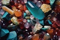 top view of a pile of assorted gemstones and crystals