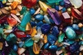 top view of a pile of assorted gemstones and crystals