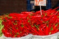 Top View Pile of Fresh Chili and Ripe Red Hot Chili in The Basket for Sale in The Vegetables Market Royalty Free Stock Photo