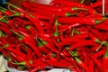 Top View Pile of Fresh Chili and Ripe Red Hot Chili in The Basket for Sale in The Vegetables Market Royalty Free Stock Photo