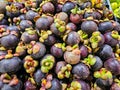 Top view Pile of Mangosteens in a supermarket local market in Thailand