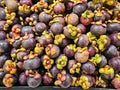 Top view Pile of Mangosteens in a supermarket local market in Thailand,