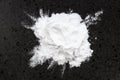 Top view of pile of potato starch closeup on black Royalty Free Stock Photo