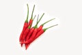 Top view pile of red chili or Jinda Chili in Thai language, close up image on white background