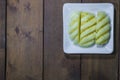 Top view pineapple chucks in a bowl