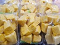 Top view of pineapple slice is packed in plastic bag for sale Royalty Free Stock Photo